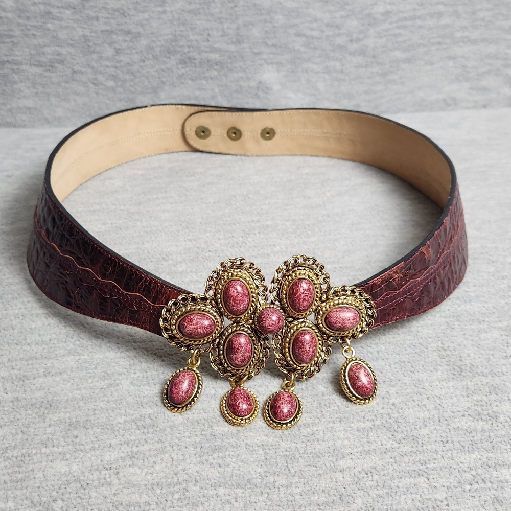 Leatherock Statement Leather Belt Stones Women's 30" Waist Grunge Fairy Boho